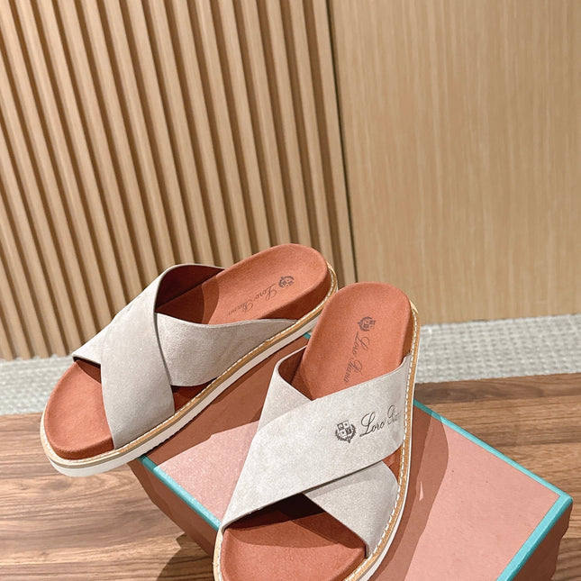 LP 26S CROSS STRAP SLIDES SANDAL IN LIGHT GREY SUEDE