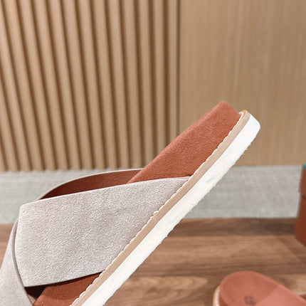 LP 26S CROSS STRAP SLIDES SANDAL IN LIGHT GREY SUEDE