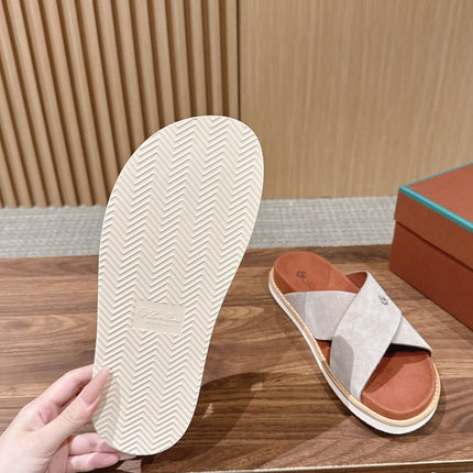 LP 26S CROSS STRAP SLIDES SANDAL IN LIGHT GREY SUEDE