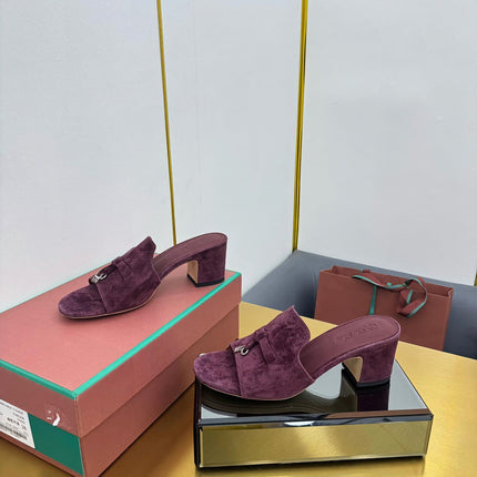 LP BLOCK HEEL SANDALS 25S IN WINE PURPLE SUEDE