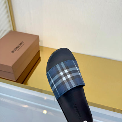 BURBERRY 26S SLIDES SANDAL IN BLACK BLUE CALFSKIN
