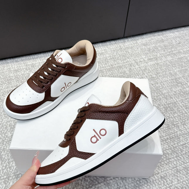 ALO 25S SNEAKER IN DARK BROWN AND WHITE LAMBSKIN