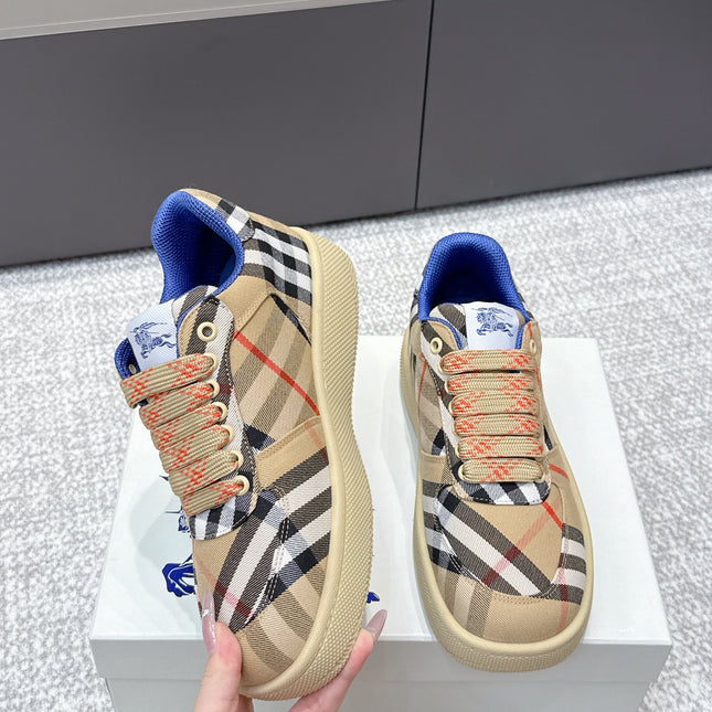THE BURBERRY CHECK TERRACE SNEAKERS IN BROWN CANVAS
