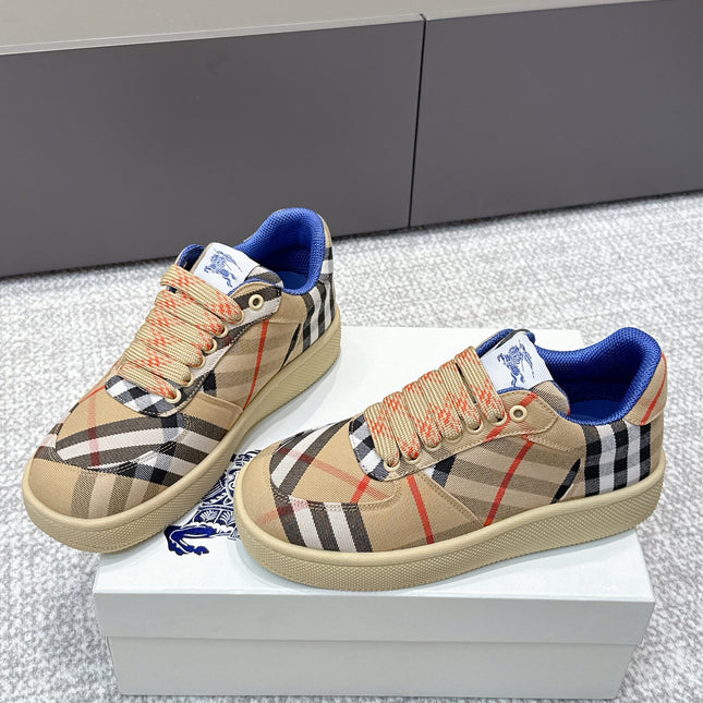 THE BURBERRY CHECK TERRACE SNEAKERS IN BROWN CANVAS