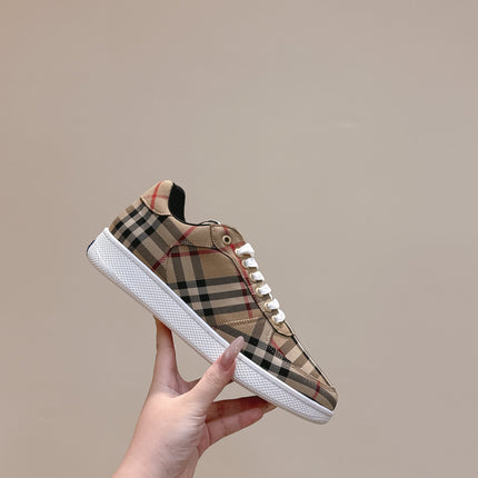 BURBERRY 26S PLAID TERRACE SNEAKERS IN LIGHT BROWN CANVAS