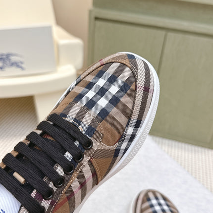 BURBERRY 26S PLAID TERRACE SNEAKERS IN BROWN CANVAS