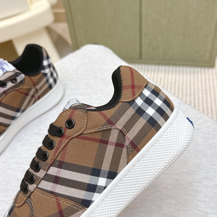 BURBERRY 26S PLAID TERRACE SNEAKERS IN BROWN CANVAS