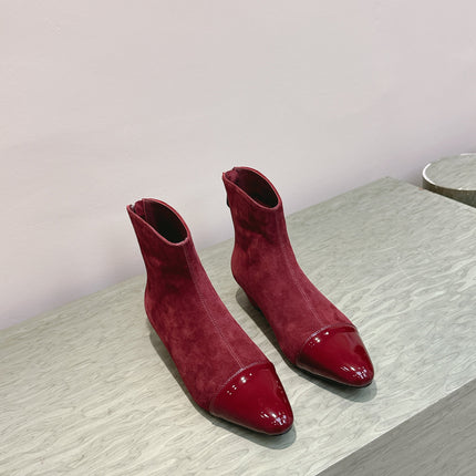 ALAIA 26S ANKLE BOOTS IN DARK RED SUEDE AND GLOSSY CALFSKIN