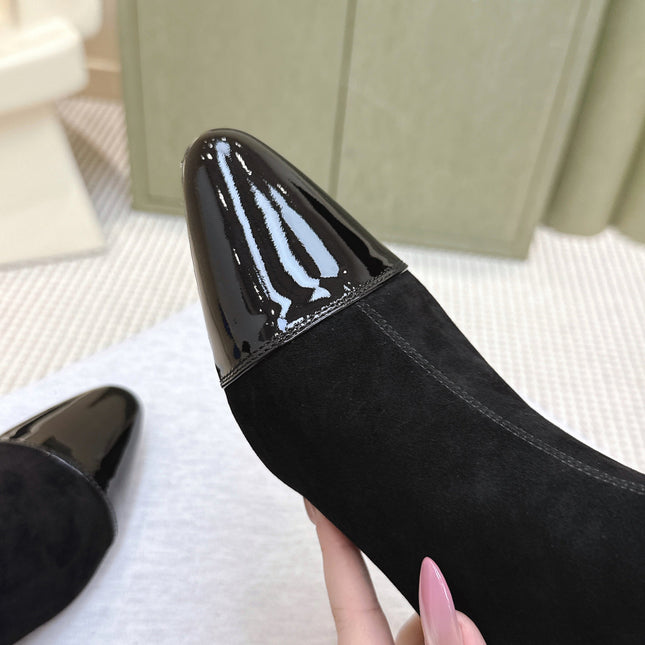 ALAIA 26S ANKLE BOOTS IN BLACK SUEDE AND GLOSSY CALFSKIN