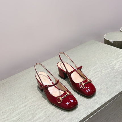 GG HORSEBIT SLINGBACK IN BURGUNDY RED SHINY CALFSKIN