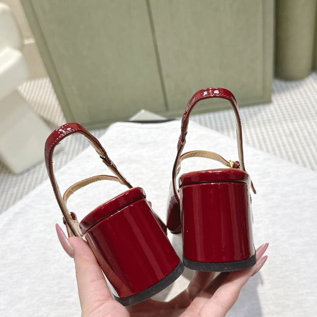 GG HORSEBIT SLINGBACK IN BURGUNDY RED SHINY CALFSKIN