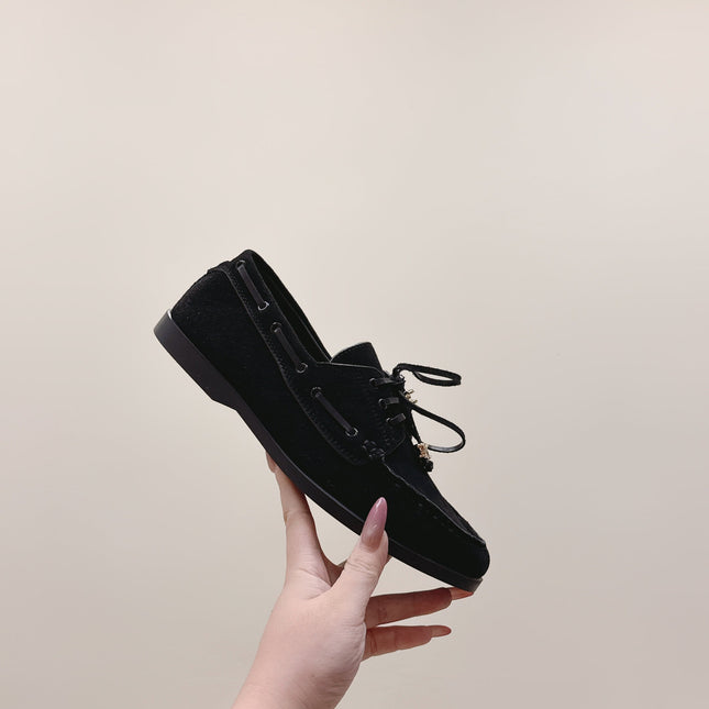 CELINE 26S LACE-UP LOAFERS IN BLACK SUEDE