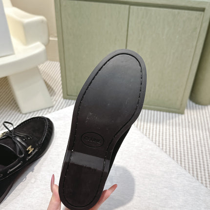 CELINE 26S LACE-UP LOAFERS IN BLACK SUEDE