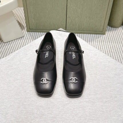 CHANEL 25S MARY JANE FLATS IN BLACK CALFSKIN SILVER HARDWARE