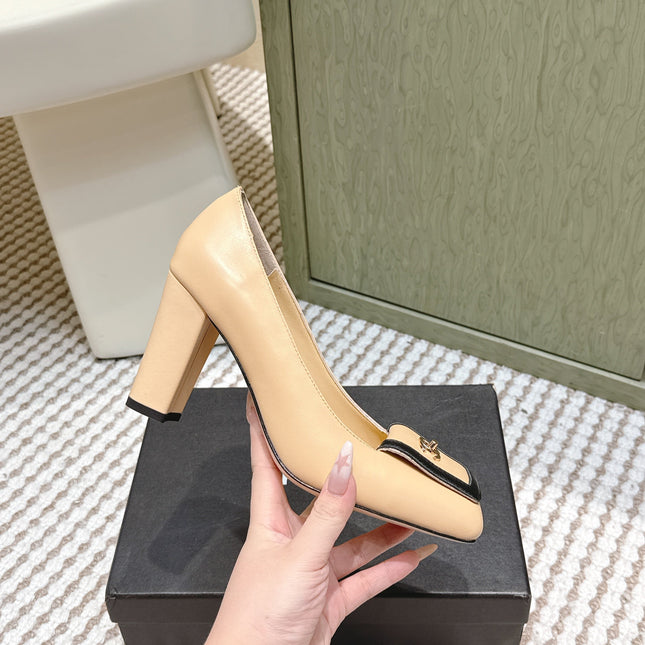 CHANEL 25S SLINGBACK SHOES 90MM IN BEIGE CALFSKIN SQUARE TOE GOLD HARDWARE