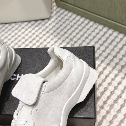 CHANEL 25S SNEAKERS 35MM IN GREIGE SUEDE WITH VELCRO STRAPS