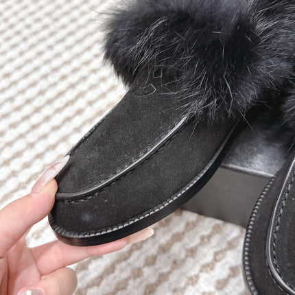 CHANEL 25S LOAFERS MOCCASIN IN BLACK SUEDE WITH MINK FUR LINING