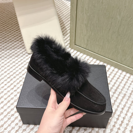 CHANEL 25S LOAFERS MOCCASIN IN BLACK SUEDE WITH MINK FUR LINING