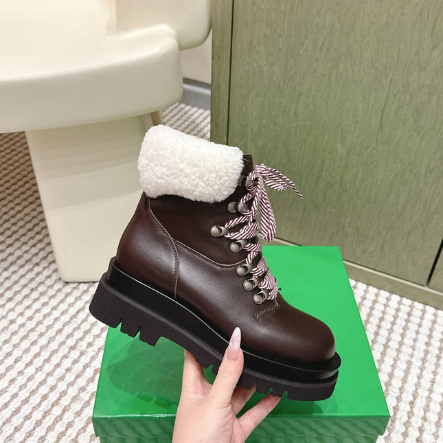 BV SHEARLING ANKLE BOOTS IN BROWN CALFSKIN