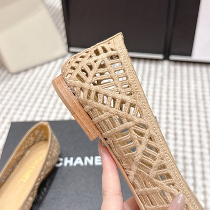 CHANEL 26S BALLET FLATS IN BEIGE MESH AND FABRIC