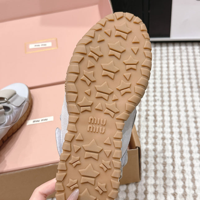 MIUMIU 26S VELCRO SANDALS IN GRAY CALFSKIN AND NYLON SILVER HARDWARE