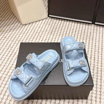 CHANEL 26S SANDALS IN LIGHT BLUE CALFSKIN