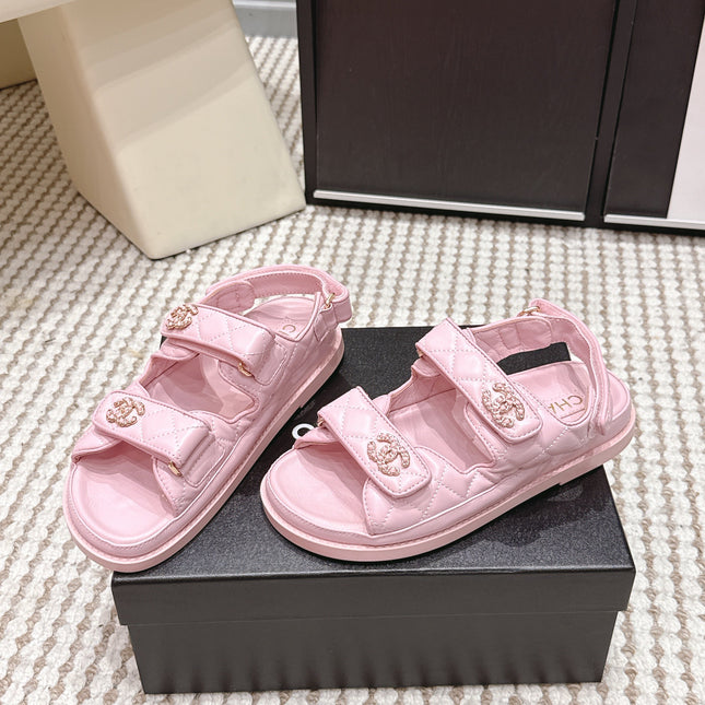 CHANEL 26S QUILTED DAD SANDALS IN LIGHT PINK CALFSKIN