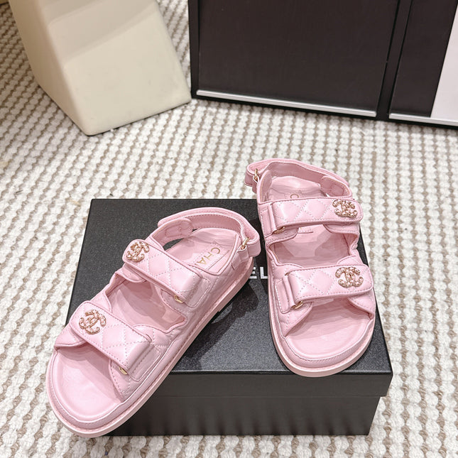 CHANEL 26S QUILTED DAD SANDALS IN LIGHT PINK CALFSKIN