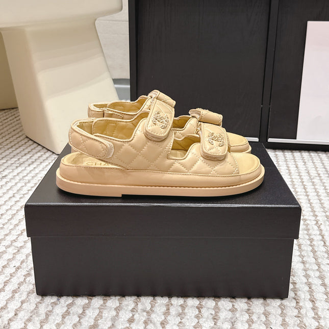 CHANEL 26S QUILTED DAD SANDALS IN LIGHT SAND BEIGE CALFSKIN