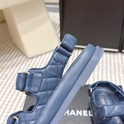 CHANEL 26S QUILTED DAD SANDALS IN SLATE BLUE CALFSKIN