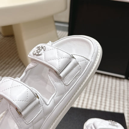 CHANEL 26S QUILTED DAD SANDALS IN WHITE CALFSKIN