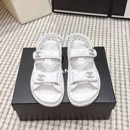 CHANEL 26S QUILTED DAD SANDALS IN WHITE CALFSKIN