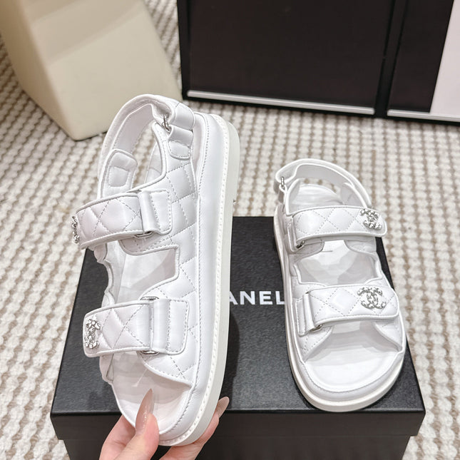 CHANEL 26S QUILTED DAD SANDALS IN WHITE CALFSKIN