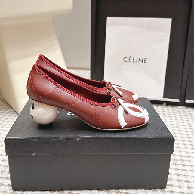 CHANEL 26S PEARL HIGH HEELS 55 MM IN DARK RED CALFSKIN WITH WHITE CC LOGO