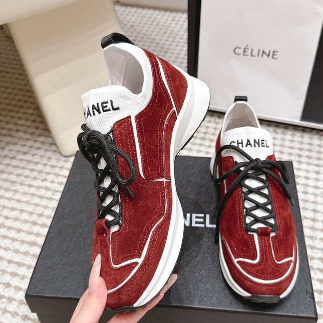 CHANEL 26S PLATFORM SNEAKERS 30 MM IN RED SUEDE WITH WHITE FABRIC