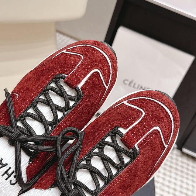 CHANEL 26S PLATFORM SNEAKERS 30 MM IN RED SUEDE WITH WHITE FABRIC