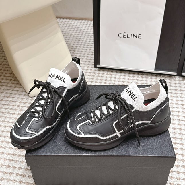 CHANEL 26S PLATFORM SNEAKERS 30 MM IN BLACK CALFSKIN WITH WHITE FABRIC