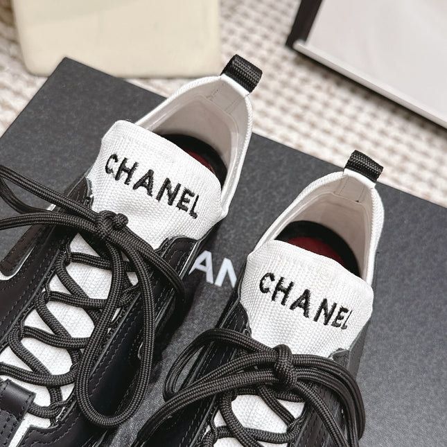 CHANEL 26S PLATFORM SNEAKERS 30 MM IN BLACK CALFSKIN WITH WHITE FABRIC