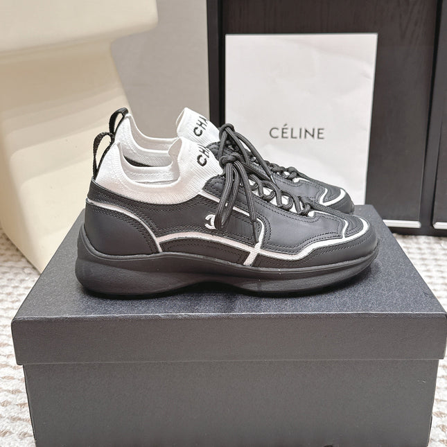 CHANEL 26S PLATFORM SNEAKERS 30 MM IN BLACK CALFSKIN WITH WHITE FABRIC