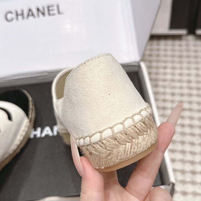 CHANEL 26S ESPADRILLE SLIP-ONS IN WHITE MIX BLACK SUEDE