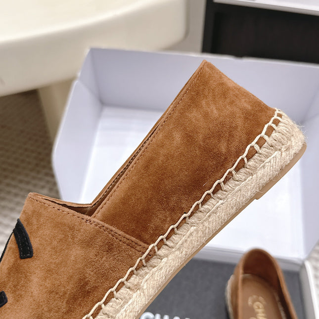 CHANEL 26S ESPADRILLE SLIP-ONS IN BROWN MIX BLACK SUEDE