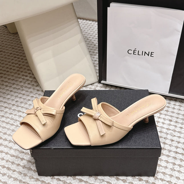 CHANEL 26S SQUARE TOE HIGH HEEL SANDALS IN BEIGE CALFSKIN