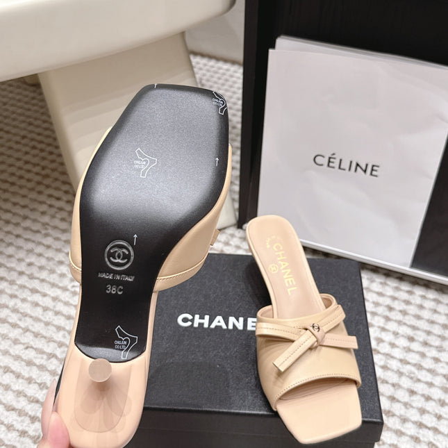 CHANEL 26S SQUARE TOE HIGH HEEL SANDALS IN BEIGE CALFSKIN