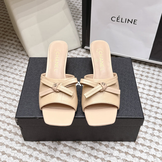 CHANEL 26S SQUARE TOE HIGH HEEL SANDALS IN BEIGE CALFSKIN