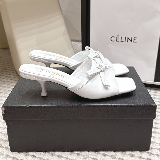 CHANEL 26S SQUARE TOE HIGH HEEL SANDALS IN WHITE CALFSKIN