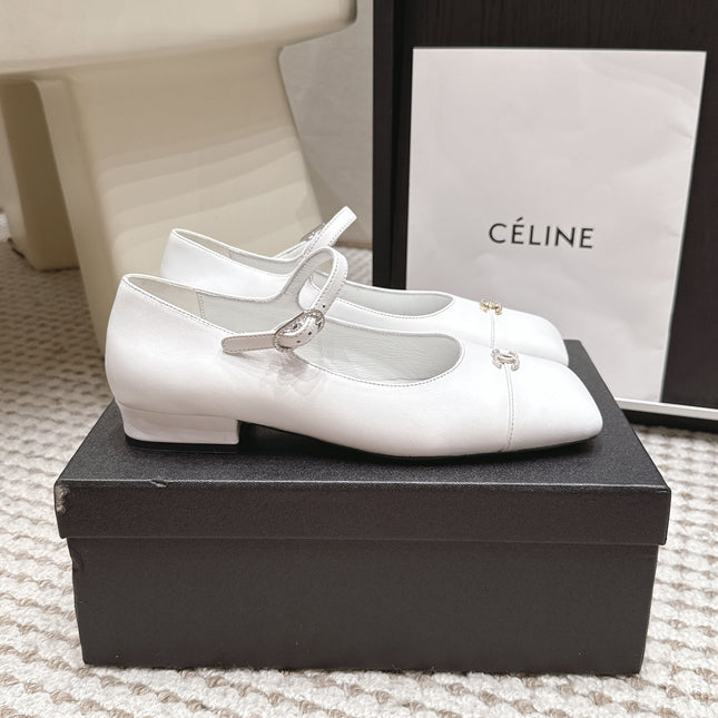 CHANEL 26S SQUARE TOE MARY JANE FLATS IN WHITE CALFSKIN