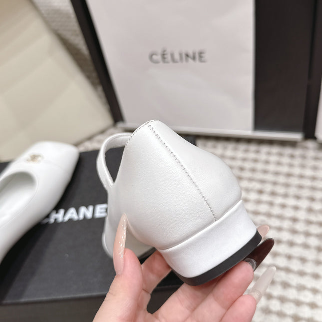 CHANEL 26S SQUARE TOE MARY JANE FLATS IN WHITE CALFSKIN