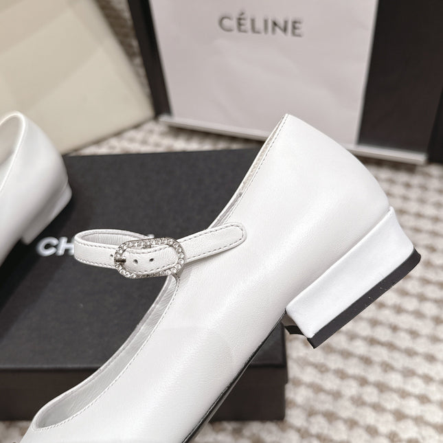 CHANEL 26S SQUARE TOE MARY JANE FLATS IN WHITE CALFSKIN