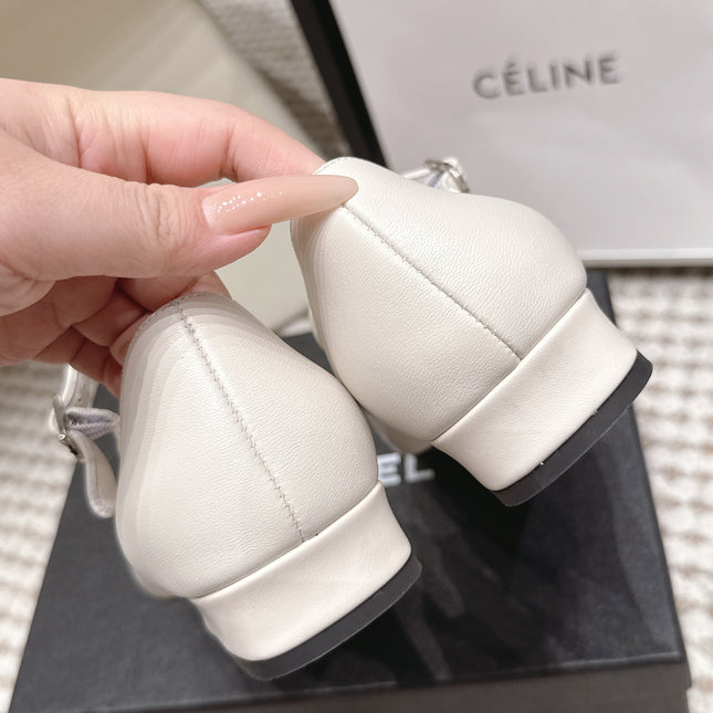 CHANEL 26S SQUARE TOE MARY JANE FLATS IN OFF WHITE CALFSKIN