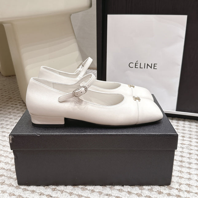 CHANEL 26S SQUARE TOE MARY JANE FLATS IN OFF WHITE CALFSKIN